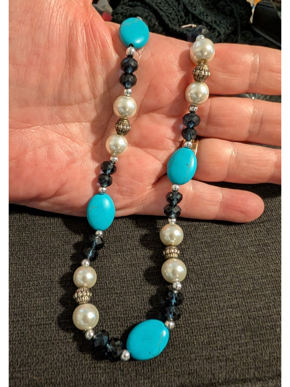Modern AQUA‎ Blue & Navy Faux Pearl Adjustable Necklace 21" Long blu03-